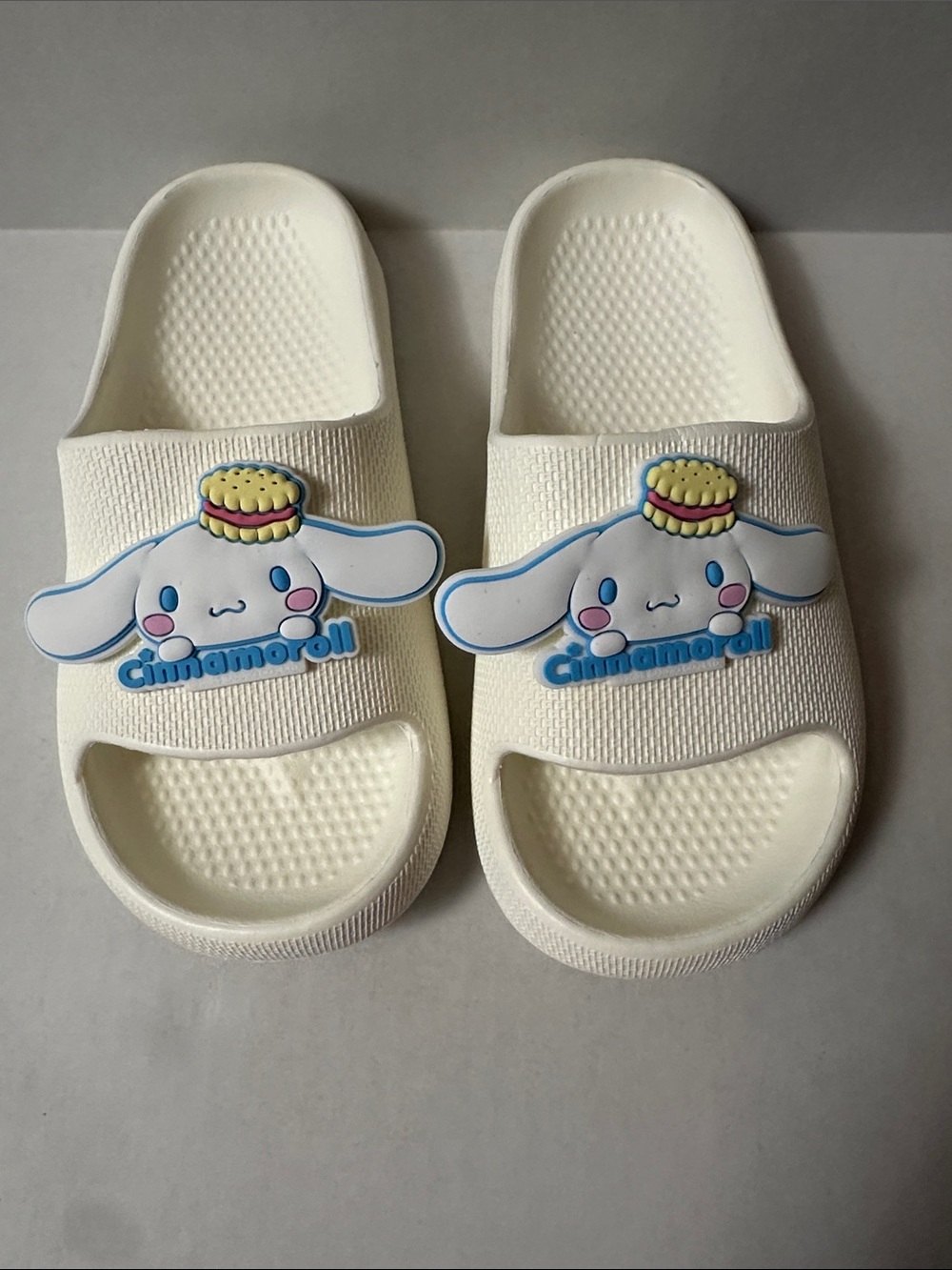 White Kids Slide Sandals with Character Accent
